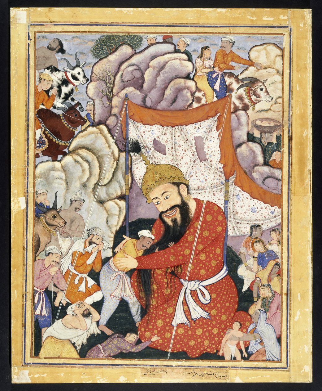 Zumurrud Şah Dağlara Sığınıyor, M.Ö. 1570 (pamuklu kumaş üzerine opak sulu boya ve altın) by Indian School