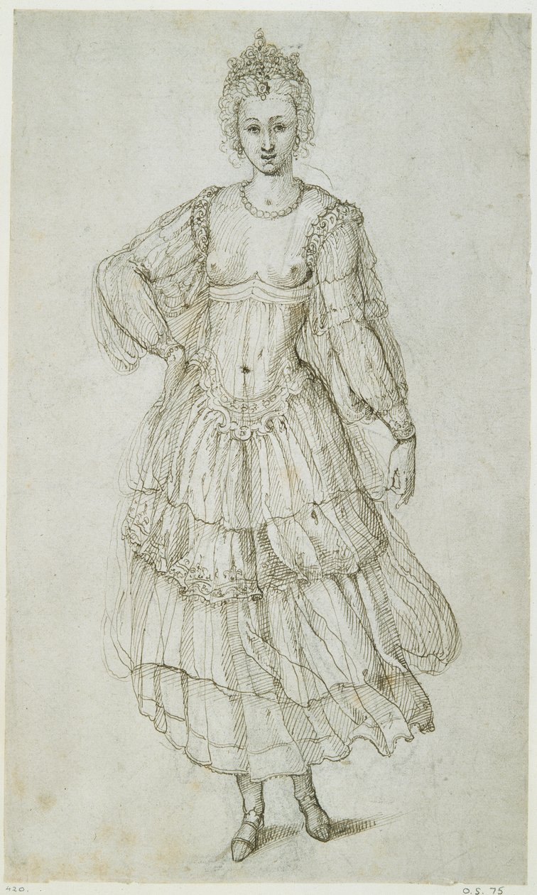 Sabahın Kızı, c.1611 (kağıt üzerinde kalem ve mürekkep) by Inigo Jones