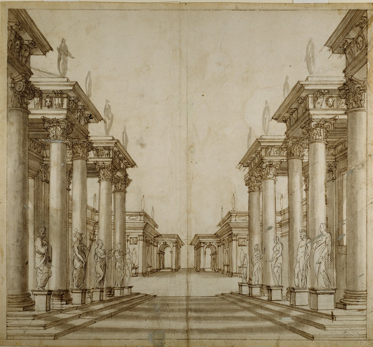 Bir Roma atriyumu (kağıt üzerinde kalem ve mürekkep) by Inigo Jones