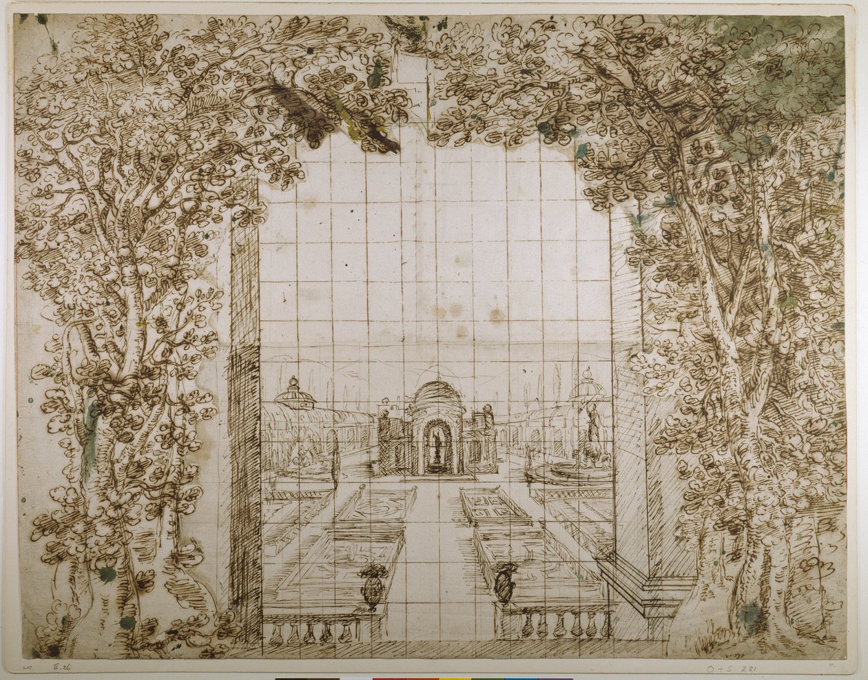 Bir bahçe ve asil bir villa (kağıt üzerine kalem ve mürekkep) by Inigo Jones