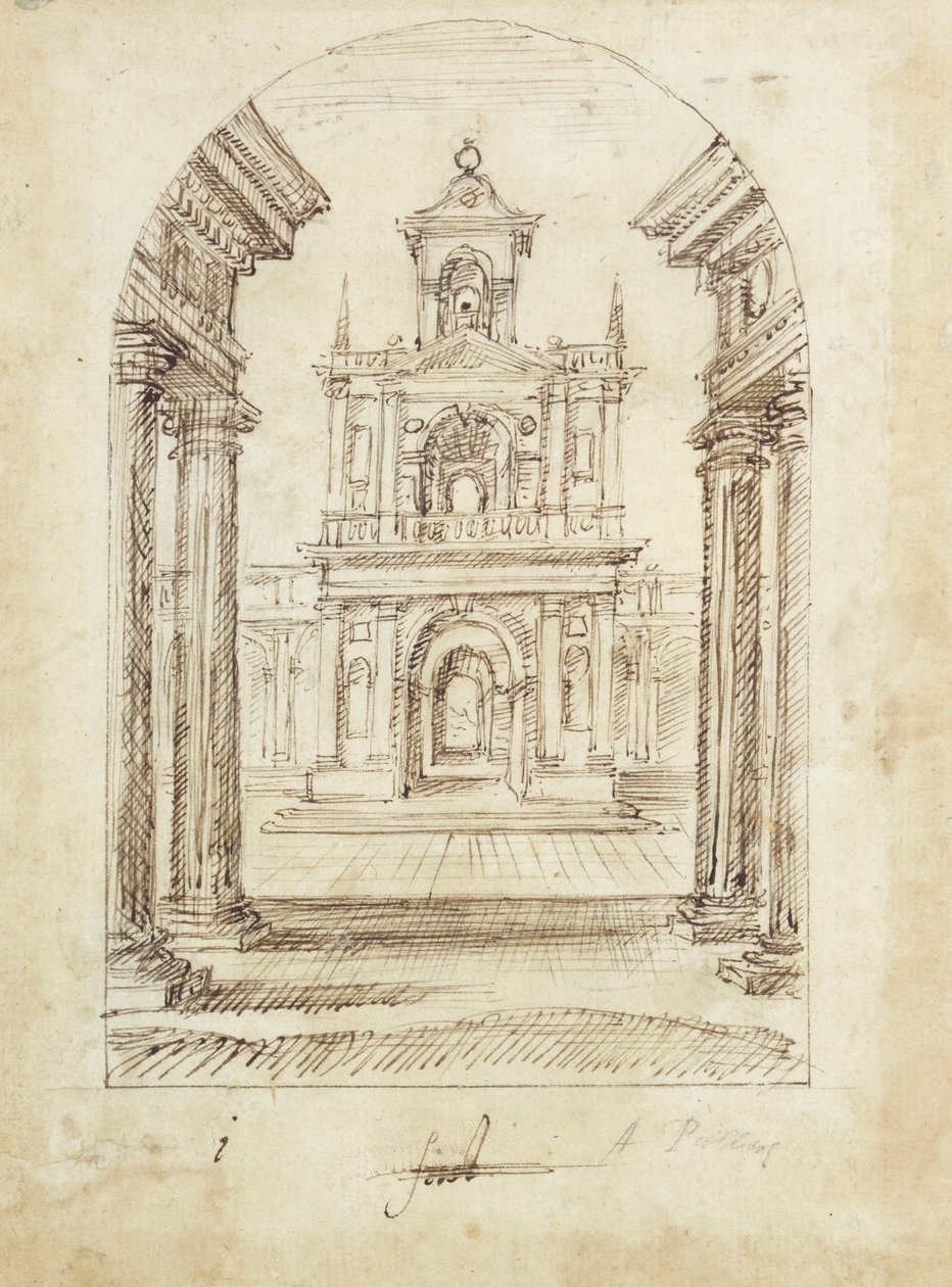 Bir saray (kağıt üzerinde kalem ve mürekkep) by Inigo Jones
