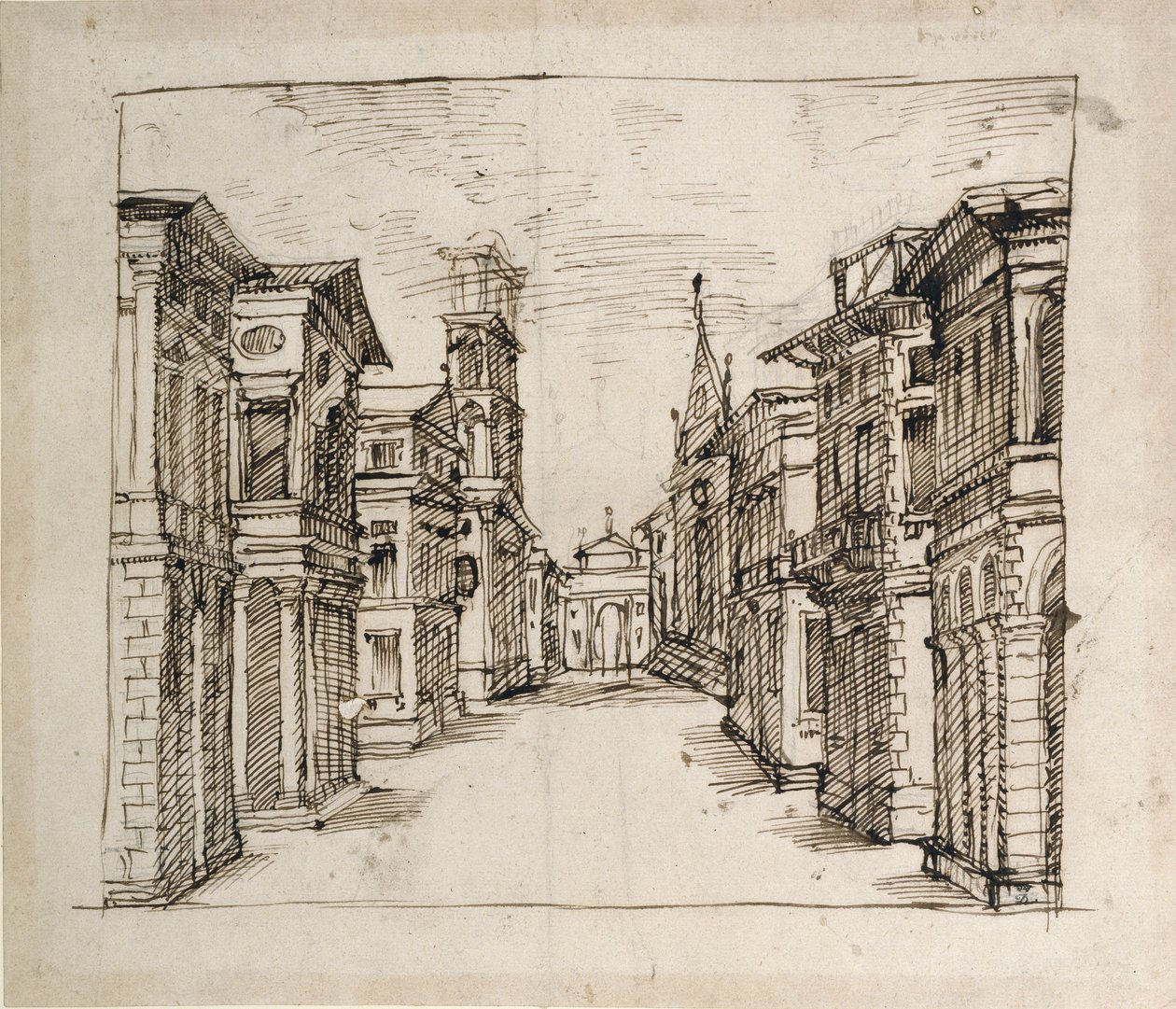 Perspektiften bir sokak, c.1617 (kağıt üzerinde kalem ve mürekkep) by Inigo Jones