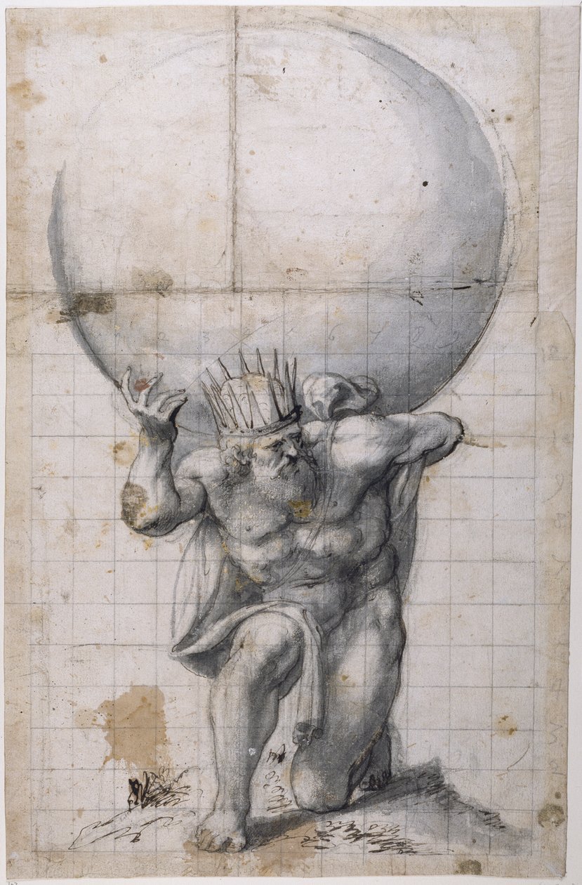 Atlas: arka deklanşör veya rahatlama sahnesi (kağıt üzerinde kalem ve mürekkep) by Inigo Jones