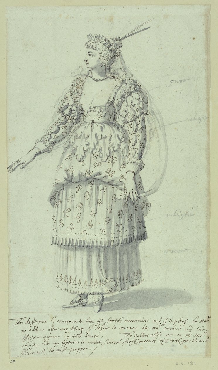 Chloris: Henrietta Maria için son taslak, c.1631 (kağıt üzerinde kalem ve mürekkep) by Inigo Jones