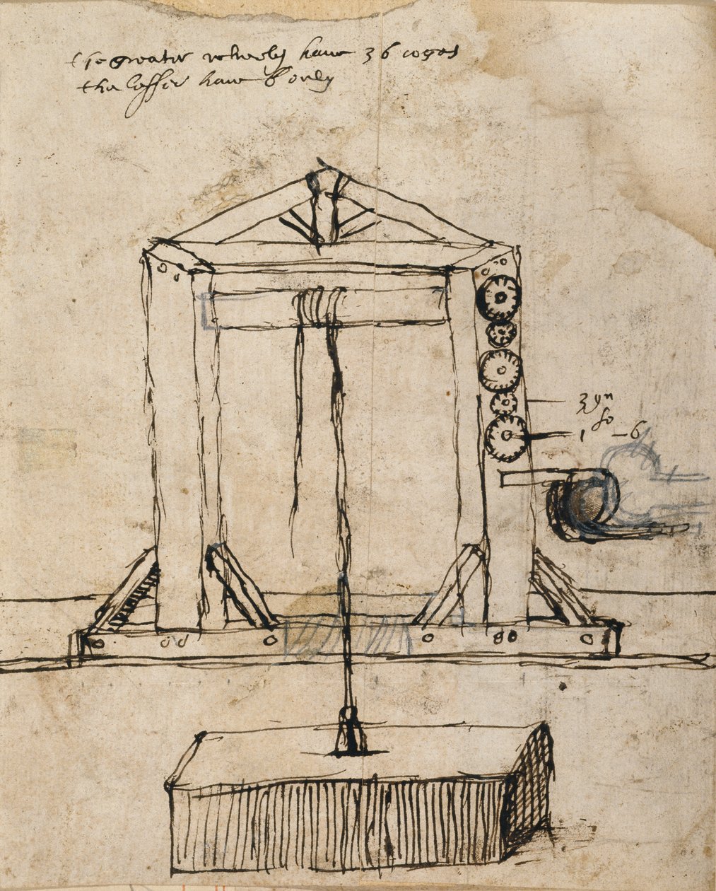 Makara kaldırma duvar şeması (kağıt üzerinde kalem ve mürekkep) by Inigo Jones