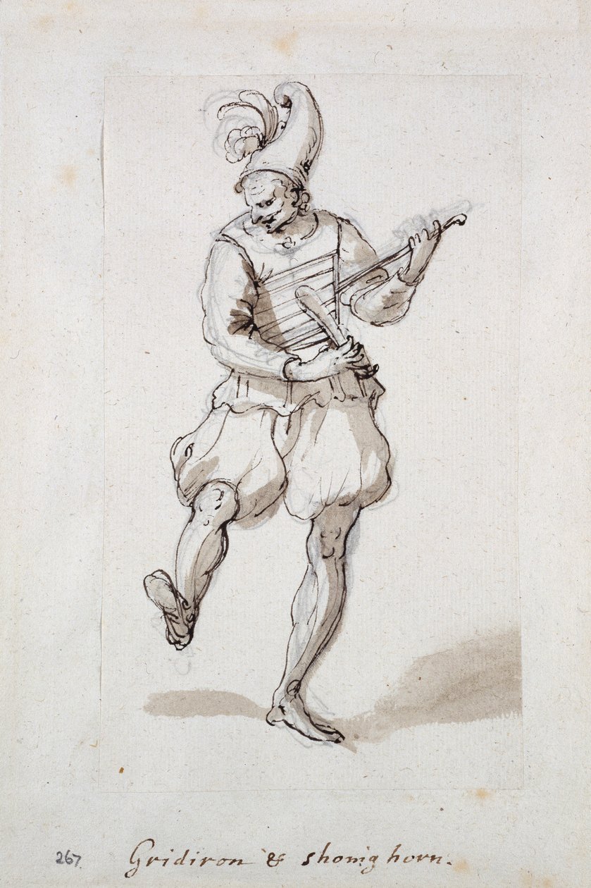 Izgaralı ve ayakkabı çekeceği olan adam (kağıt üzerinde kalem ve mürekkep) by Inigo Jones