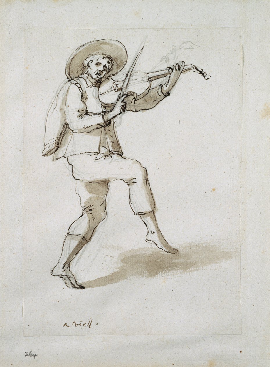 Kemanlı adam (kağıt üzerinde kalem ve mürekkep) by Inigo Jones