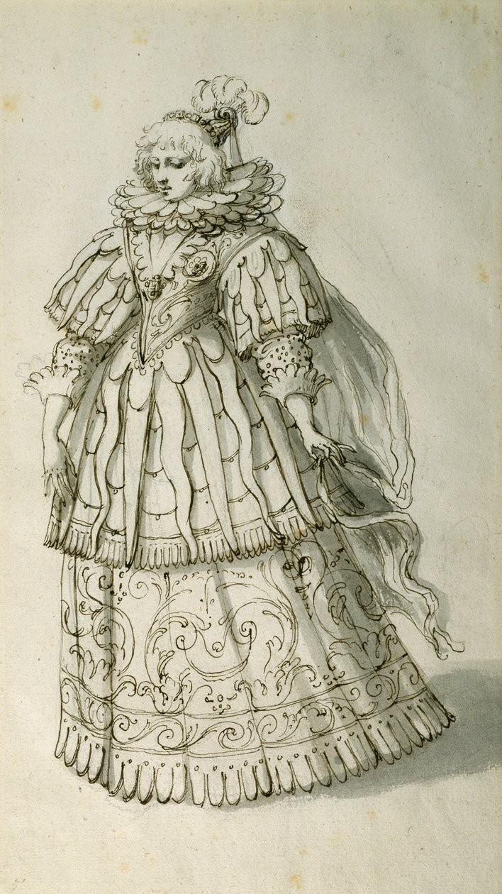 Masquer, c.1638 (kağıt üzerine kalem ve mürekkep) by Inigo Jones