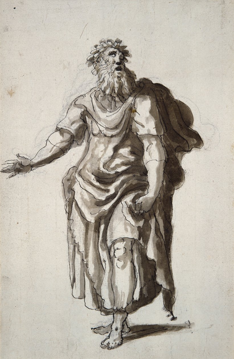Merlin, c.1610 (kağıt üzerine kalem ve mürekkep) by Inigo Jones
