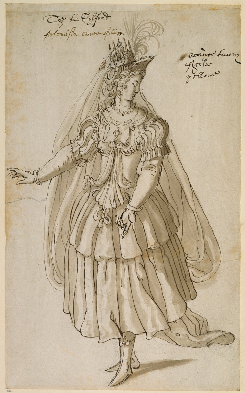 Kraliçe Artemisia, c.1609 (kağıt üzerine kalem ve mürekkep) by Inigo Jones