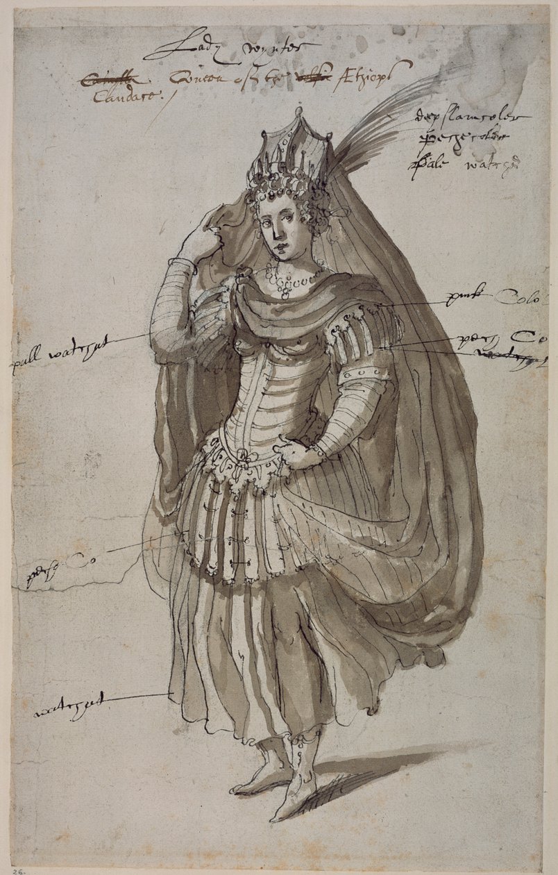 Kraliçe Candace, c.1609 (kağıt üzerine kalem ve mürekkep) by Inigo Jones