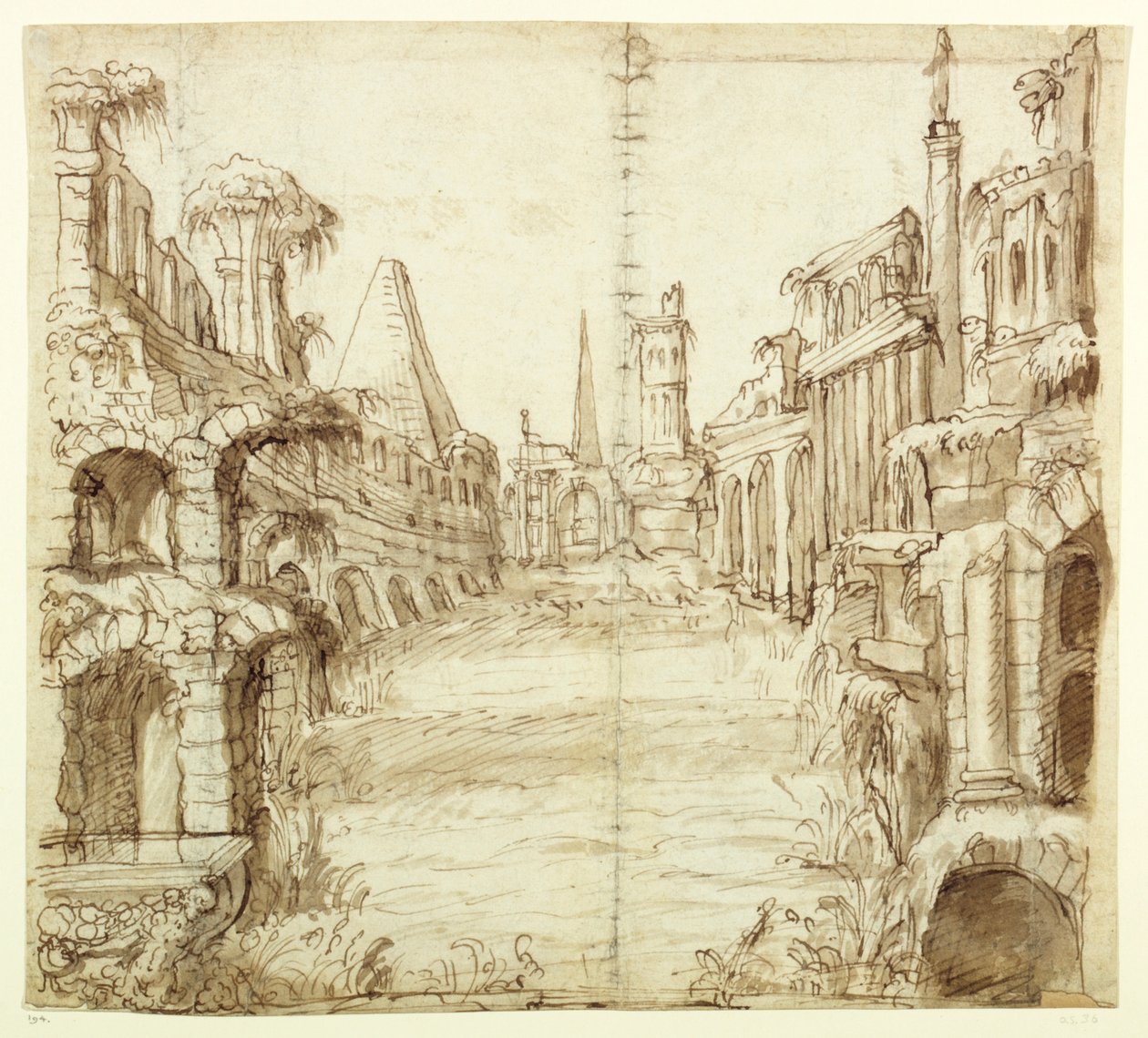 Düşmüş Şövalyelik Evi, c.1610 (kağıt üzerine kalem ve mürekkep) by Inigo Jones
