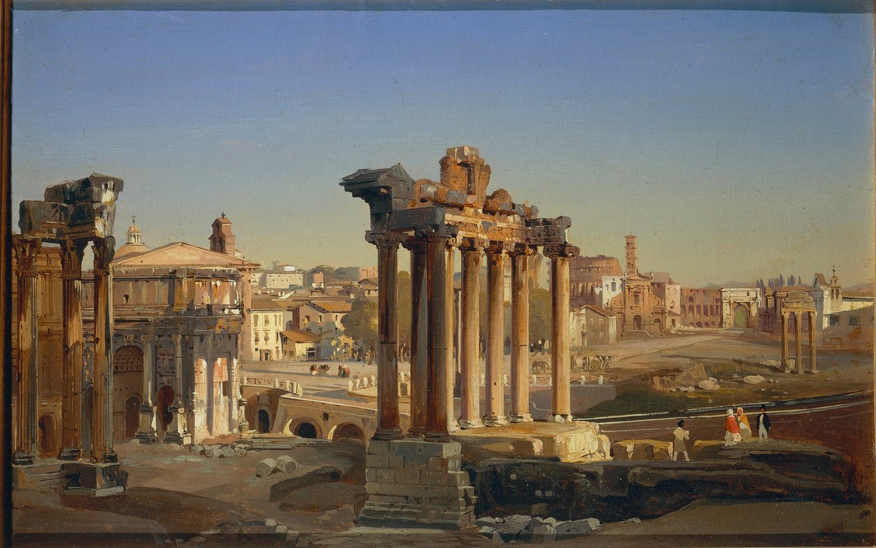 İtalya, Roma, Ippolito Caffi tarafından Satürn Tapınağı ile Roma Forumu