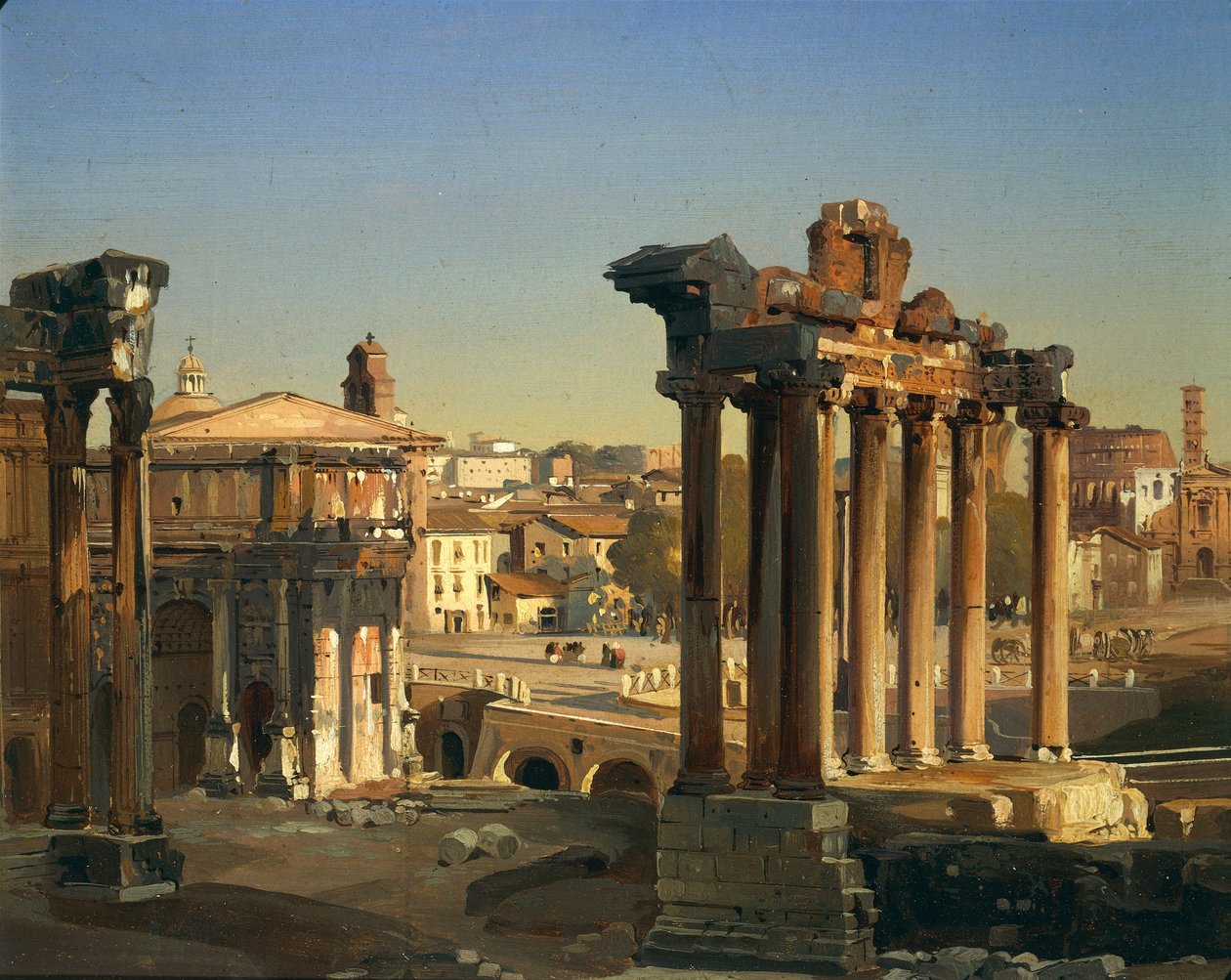 İtalya, Roma, Ippolito Caffi tarafından Vespasian Tapınağı, Septimius Severus Kemeri ve Satürn Tapınağı ile Roma Forumlarının Görünümü by Ippolito Caffi