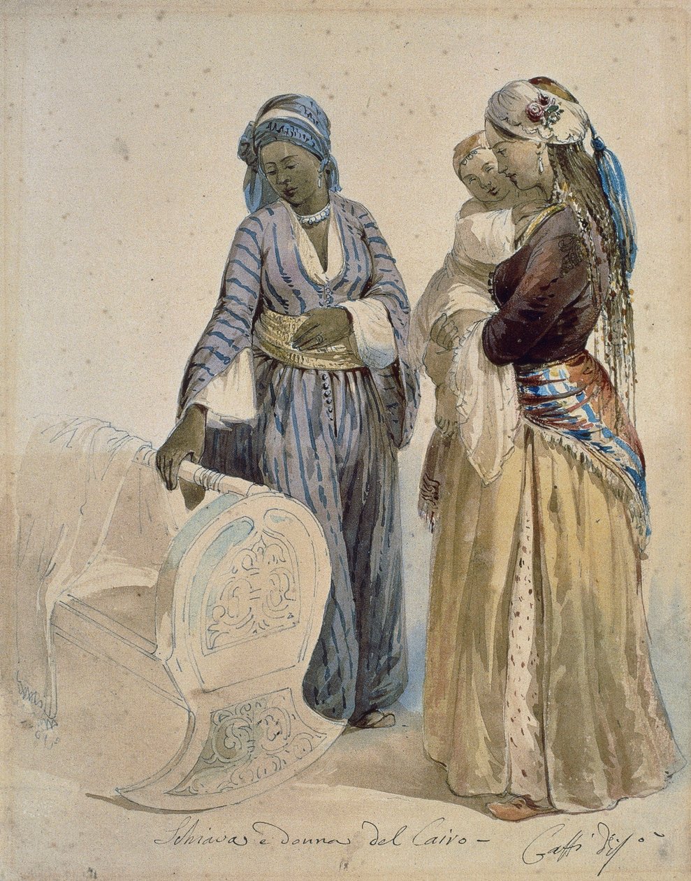 Kahire'nin kölesi ve kadını, Ippolito Caffi'nin suluboya çizimi (1809-1866) by Ippolito Caffi