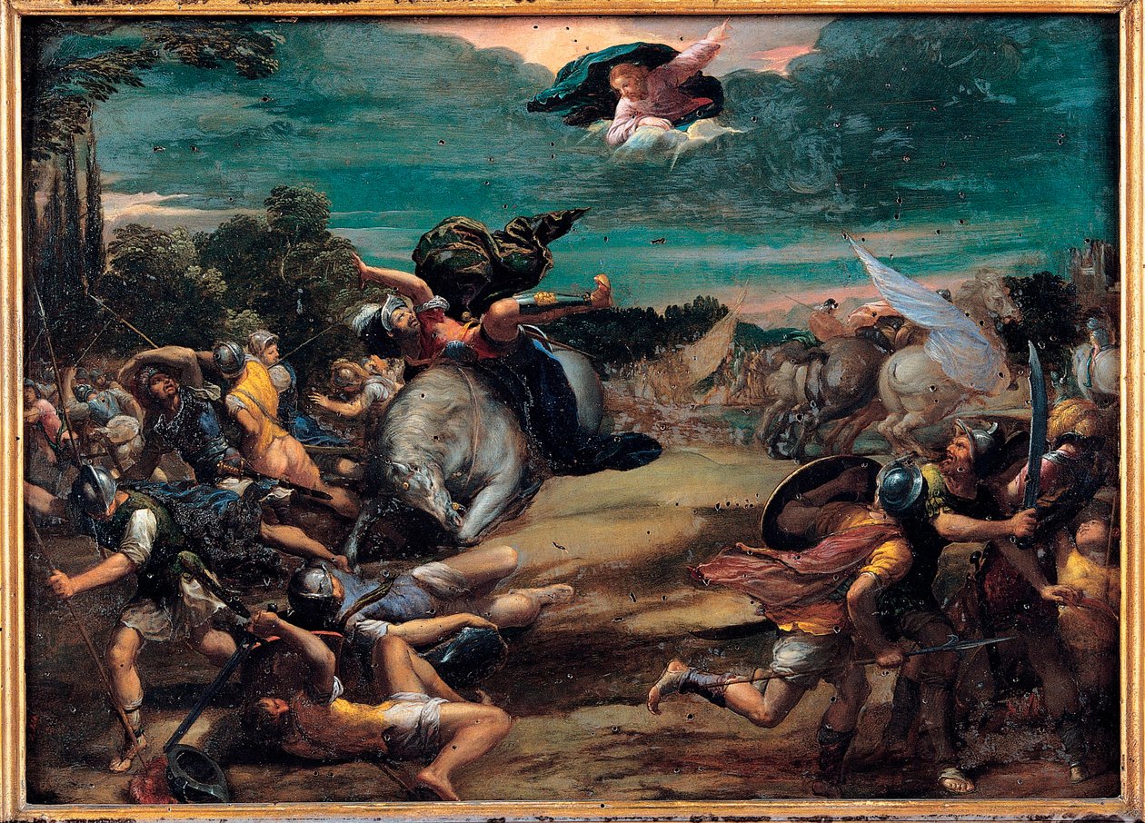 Şam Yolunda Dönüşüm (Saint Paul) - Tablo Ippolito Scarsellino (Scarsella) (1551-1620), Ahşap üzerine yağlı boya 1590-1595 (39x55 cm) - Musei Capitolini, Roma by Ippolito Scarcella