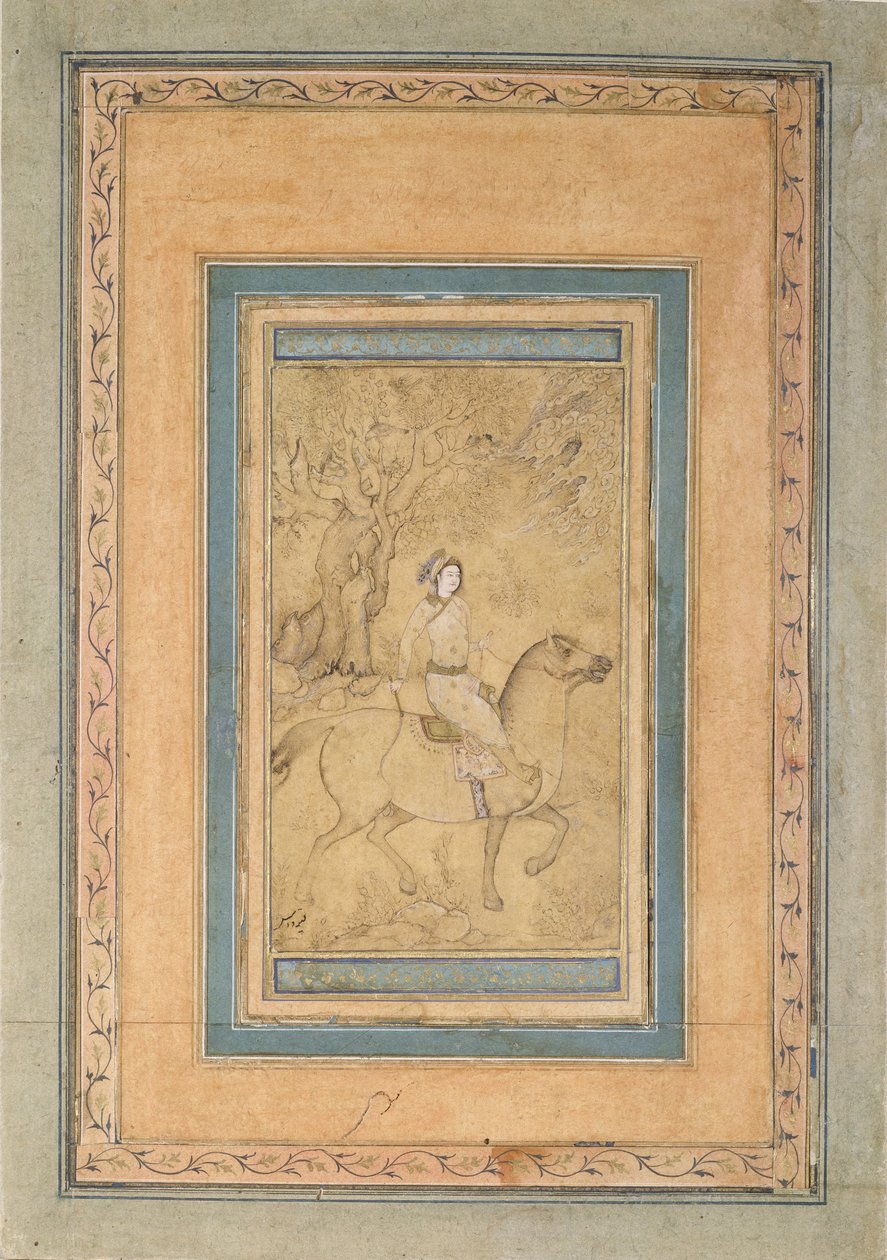 Bir Manzaradaki Süvari, 17. yüzyılın ortalarında. by Iranian Master