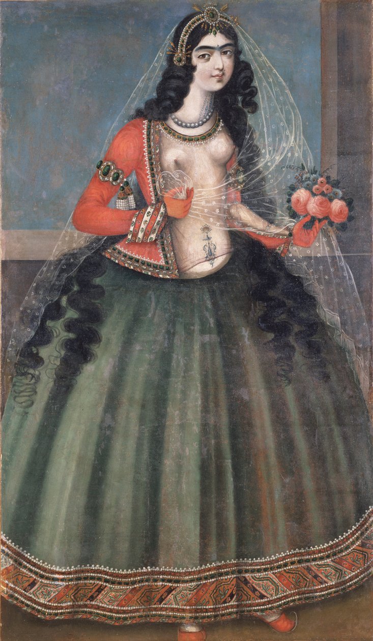 19. yüzyılın ortalarında bir demet gül tutan kadın. by Iranian Master