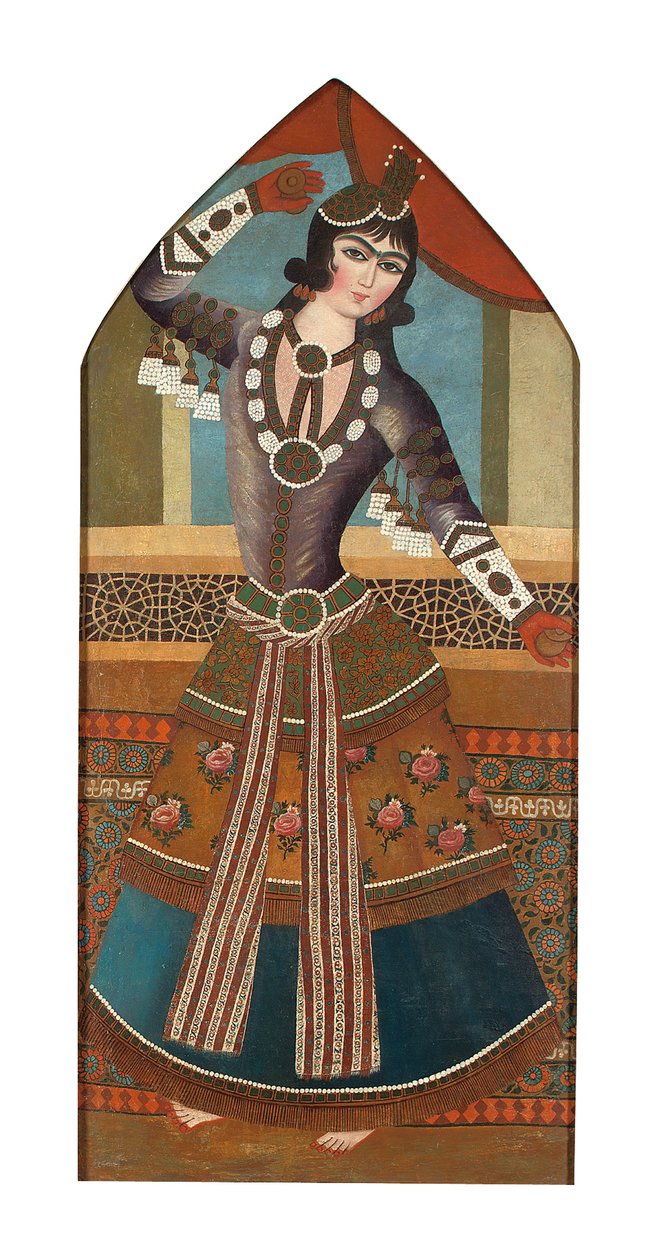 Kaçar Dans Eden Kız, 1840 dolayları (tuval üzerine yağlı boya) by Iranian School