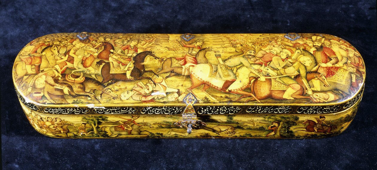 Üstü Çaldıran Savaşı ile boyanmış, kartonpiyer kalem kutusu by Iranian School