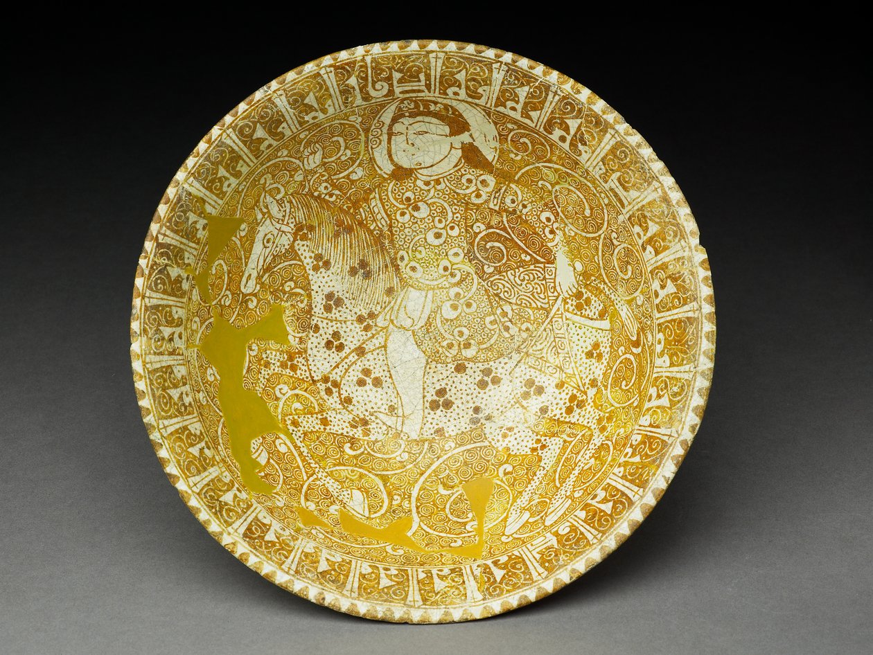 Atlı ve Sözde Kufi Yazılı Kase (parlak sırlı fritware) by Iranian School