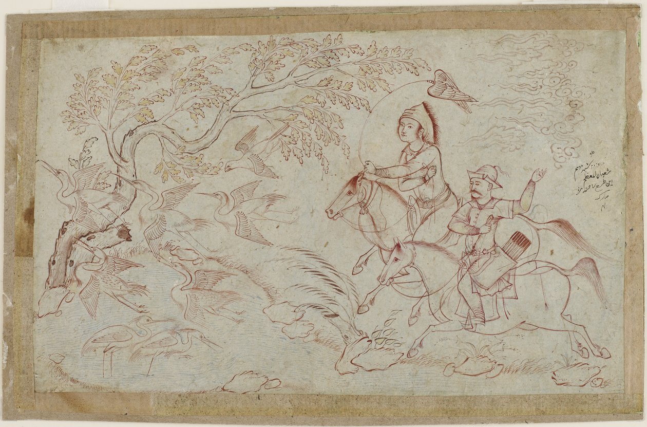 Şahinle avlanan iki atlı, 1640