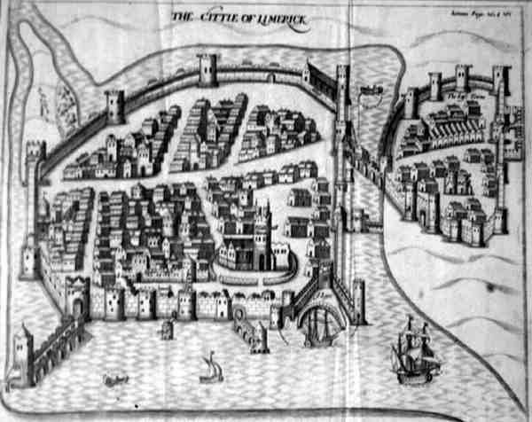 İrlanda Limerick şehrinin 17. yüzyıl planı (gravür) by Irish School