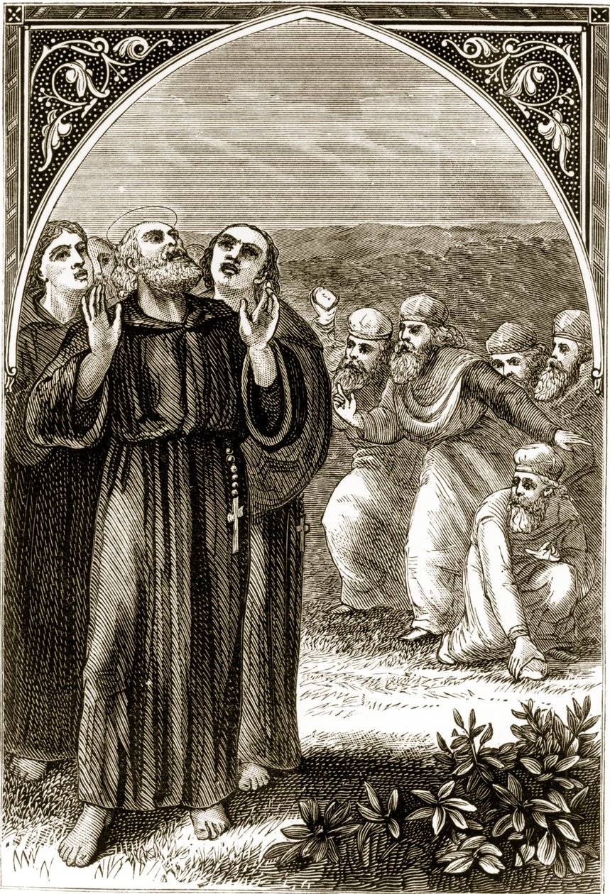Mary Cusack (1829-99) tarafından yazılan The Trias Thaumaturga veya Three Wonder-Working Saints of Ireland, St. Columba ilahileri ve Druidler tarafından saldırıya uğradı, 1890