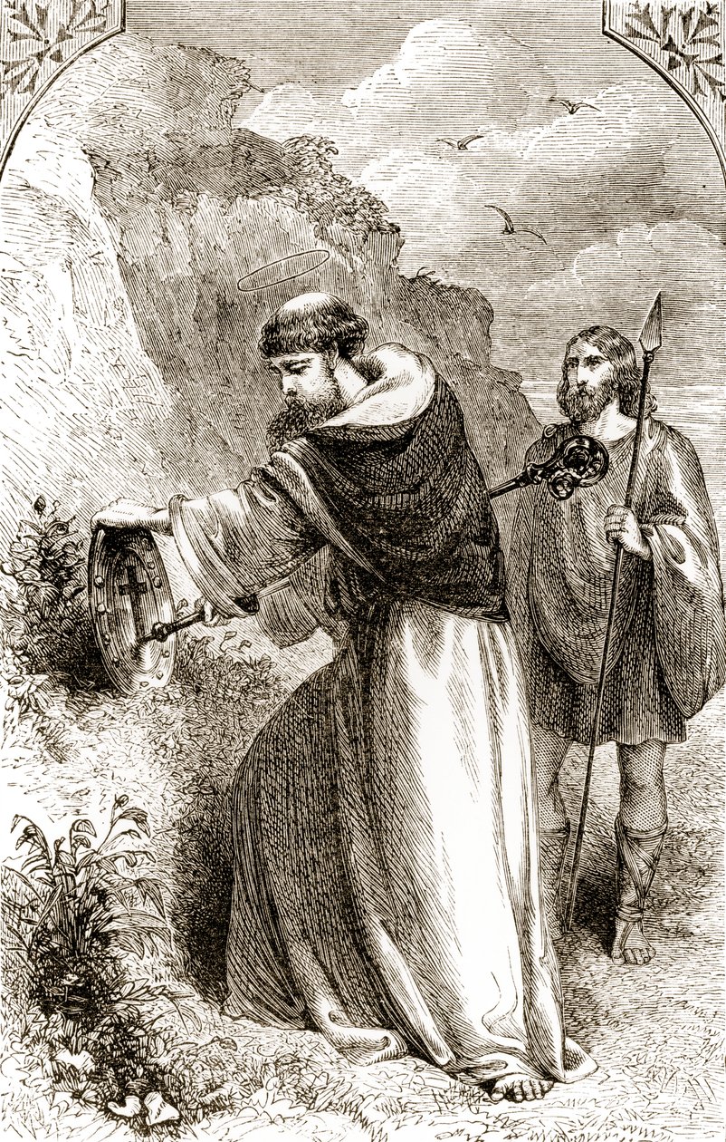 St. Patrick Connals kalkanını Haç ile işaretliyor, Mary Cusack (1829-99) tarafından yazılan Trias Thuamaturga veya İrlanda
