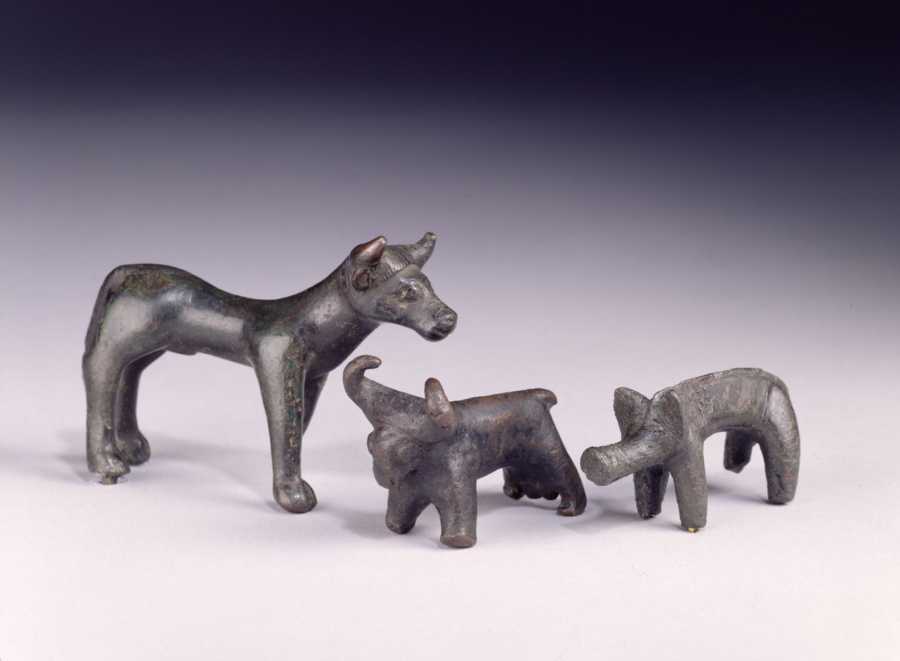 Two bulls, from Hungary and a boar, from Gower Cave, Rhossilly, South Wales, Iron Age (bronze) by Iron Age