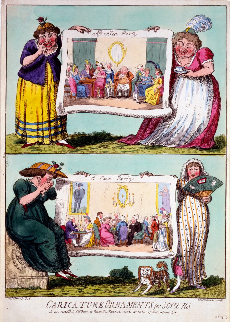 Ekranlar için Karikatür Süslemeleri, 1800 (el boyaması gravür) by Isaac Cruikshank