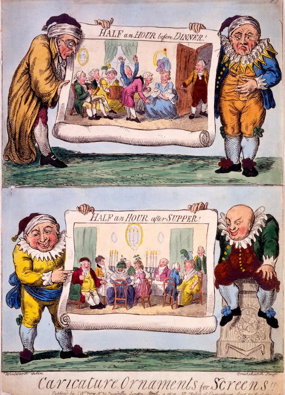 Ekranlar için Karikatür Süslemeleri, 1800 (el boyaması gravür) by Isaac Cruikshank