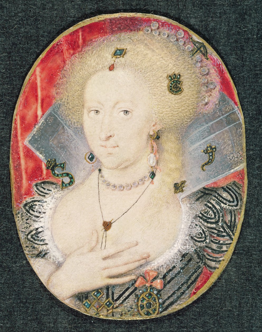 Danimarka Kraliçesi Anne, minyatür by Isaac Oliver