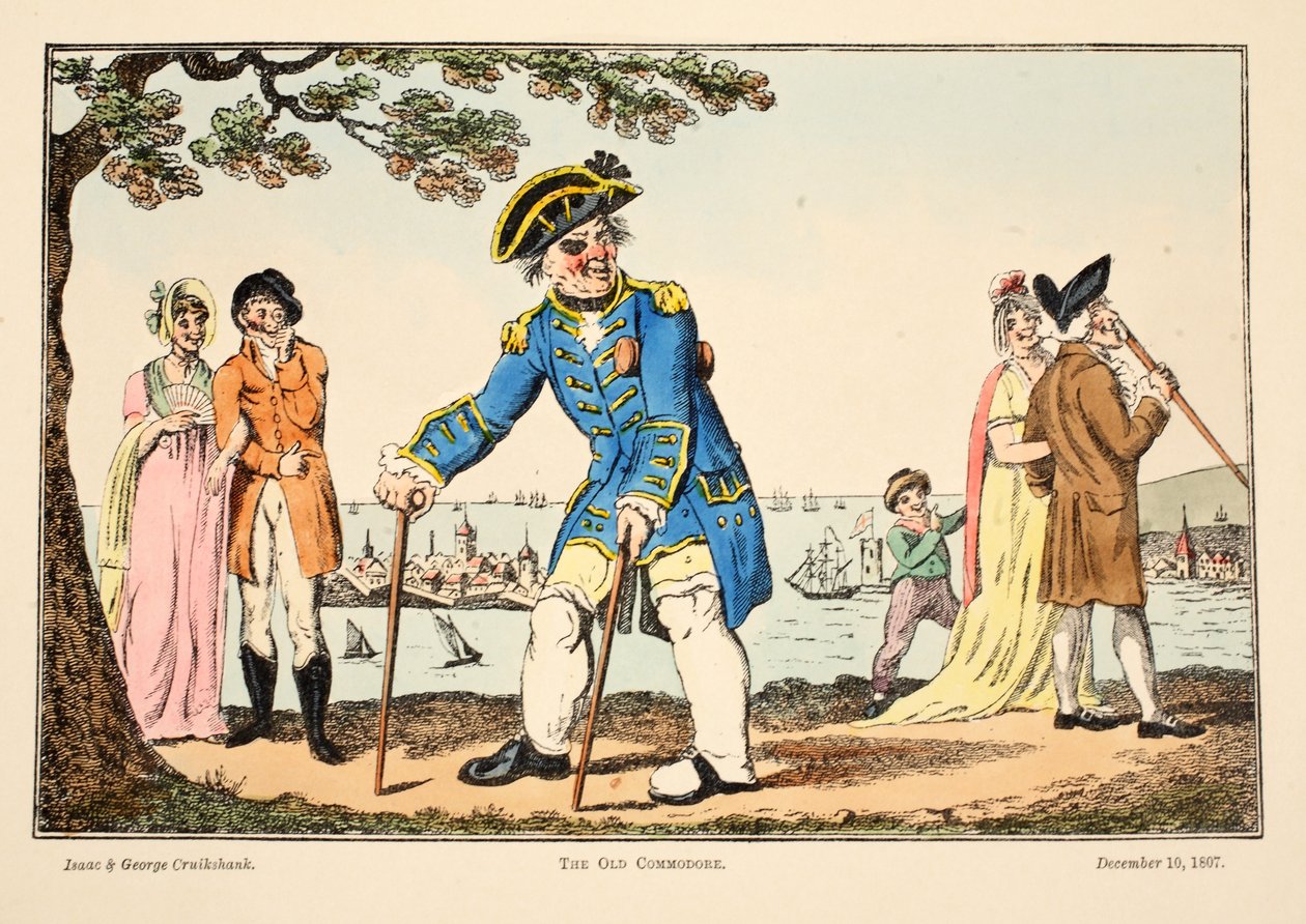 The Old Commodore, 1807 (el boyaması gravür) by Isaac, Robert and George Cruikshank