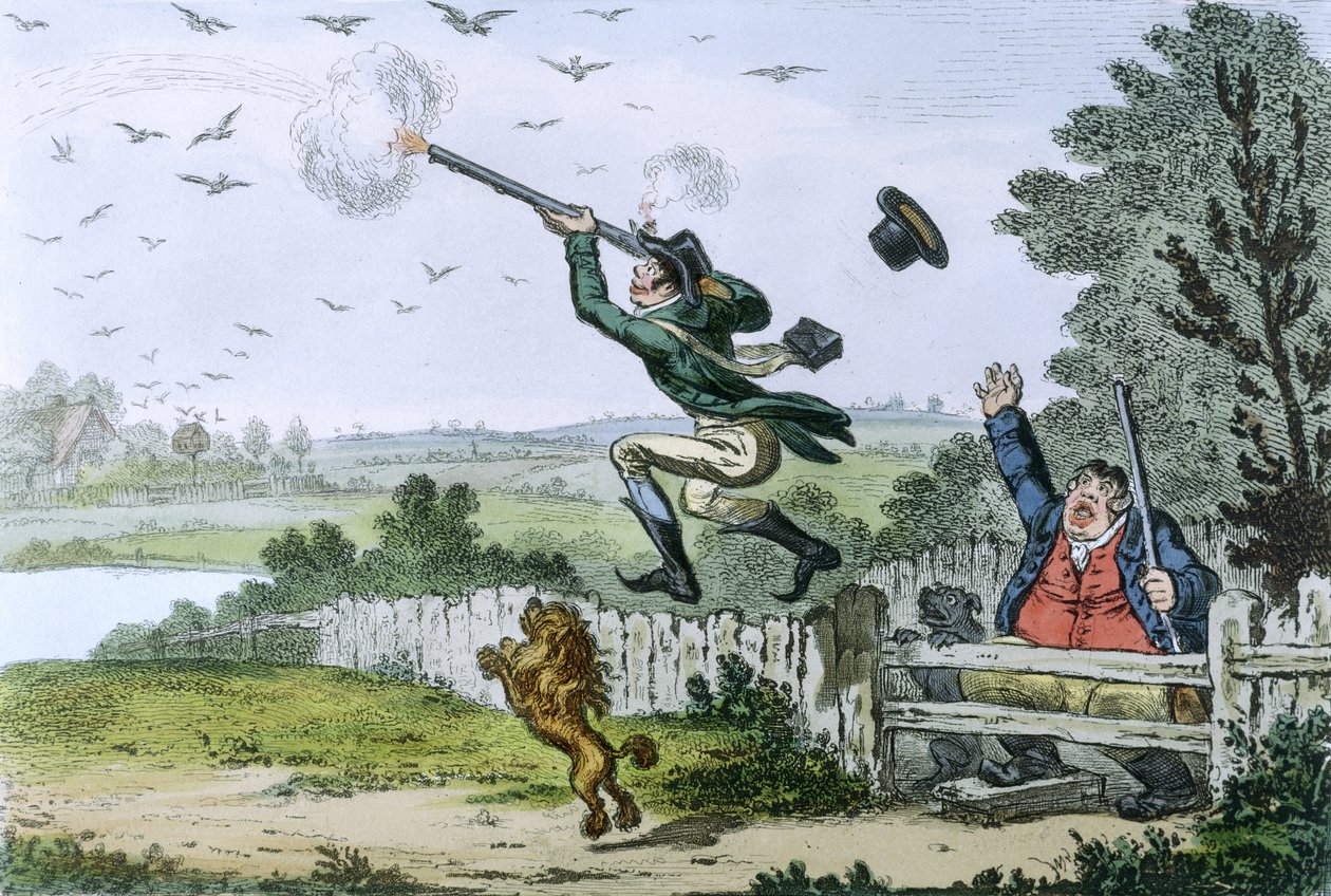 Cockney Sportsmen: Shooting Flying, oyma, James Gillray (1757-1815) 1800 (el renginde gravür) by Isaac Robert Cruikshank