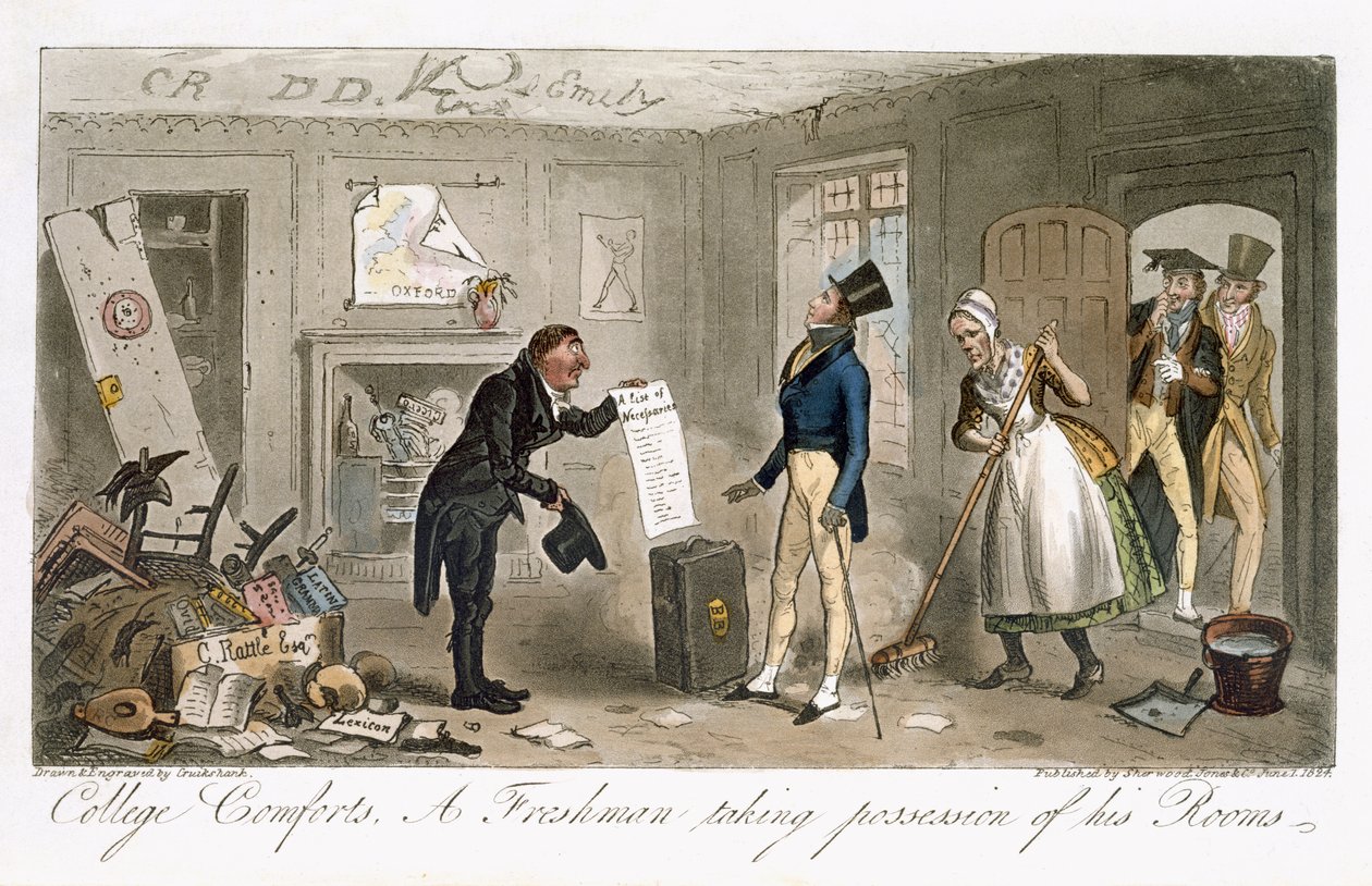 College Comforts, Bir Birinci Sınıf Öğrencisi, Charles Molloy Westmacott (1788-1868) tarafından Londra, 1825
