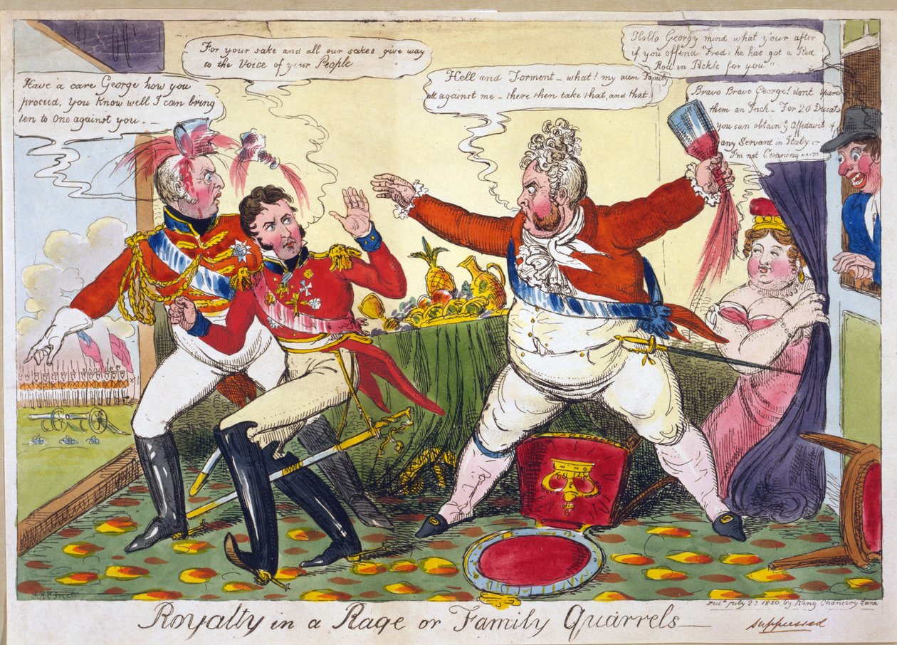 Öfke veya Aile Kavgalarında Kraliyet, birahane. Londra, 23 Temmuz 1820 (el renkli gravür) by Isaac Robert Cruikshank