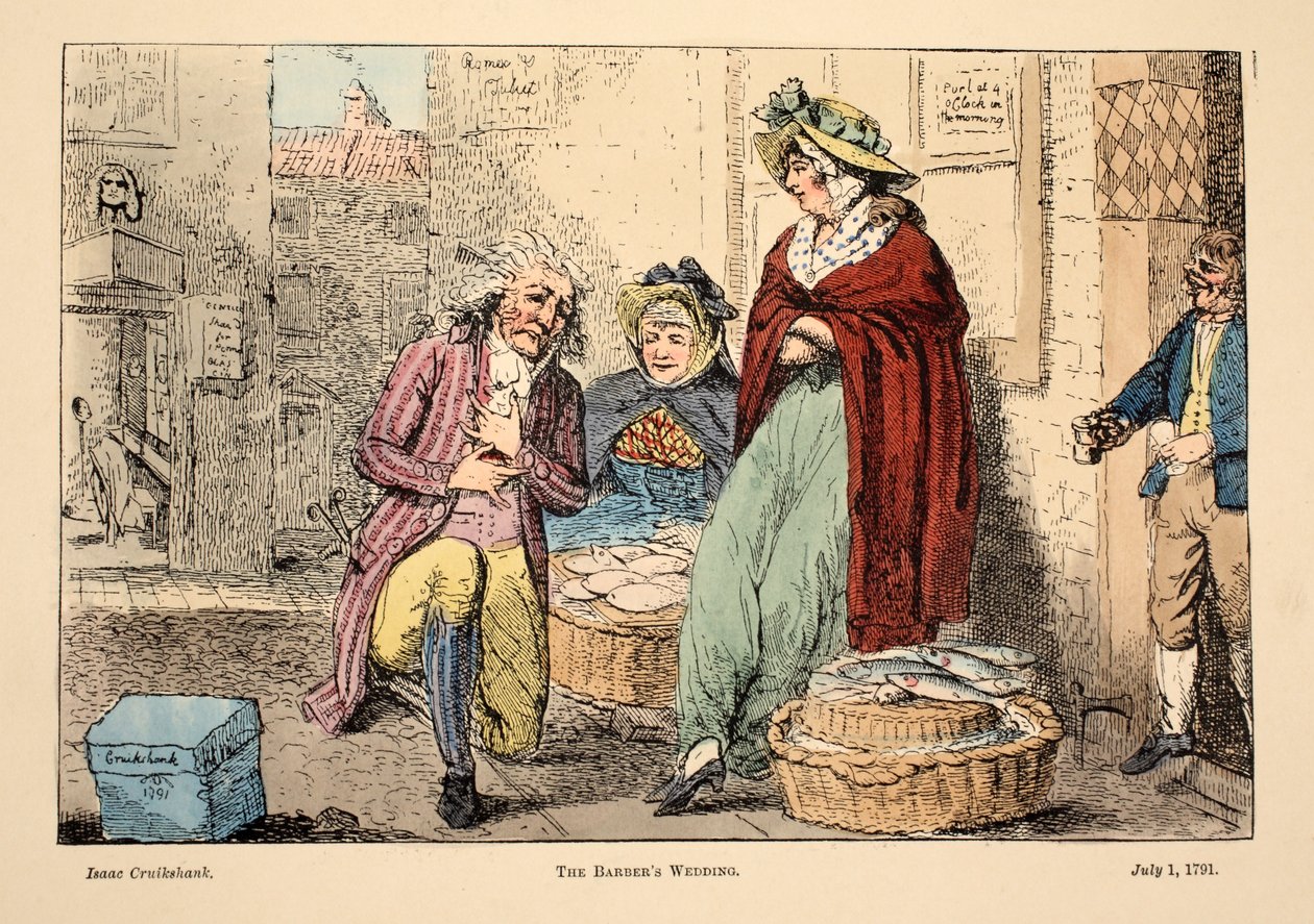 Berber Düğünü, bar. 1791 (el renkli gravür) by Isaac Robert Cruikshank