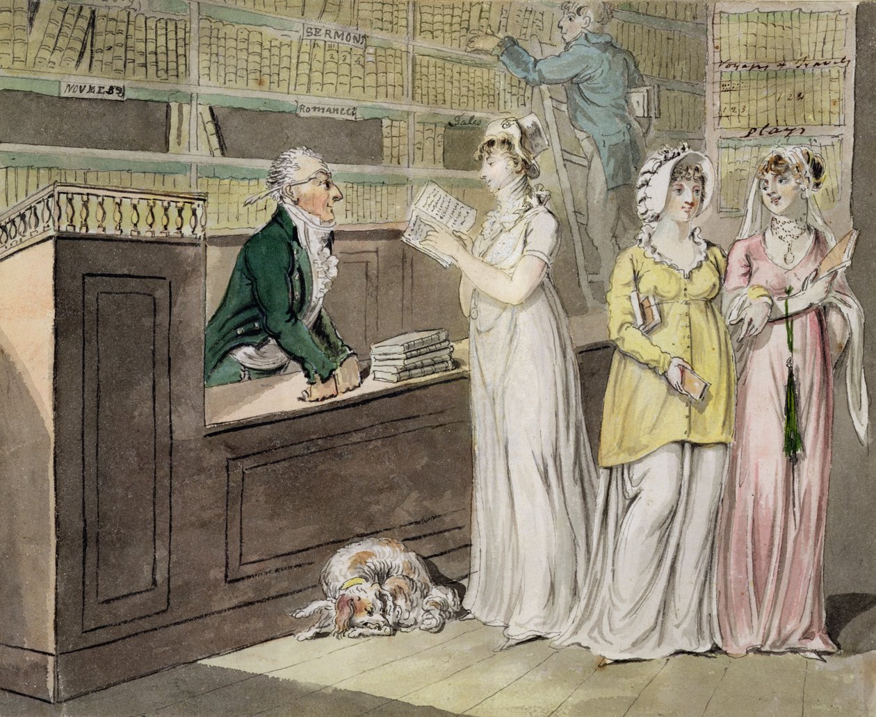 Dolaşan Kitaplık (kalem ve mürekkep ve wc ve dokuma kağıt üzerinde yıkama) by Isaac Robert Cruikshank