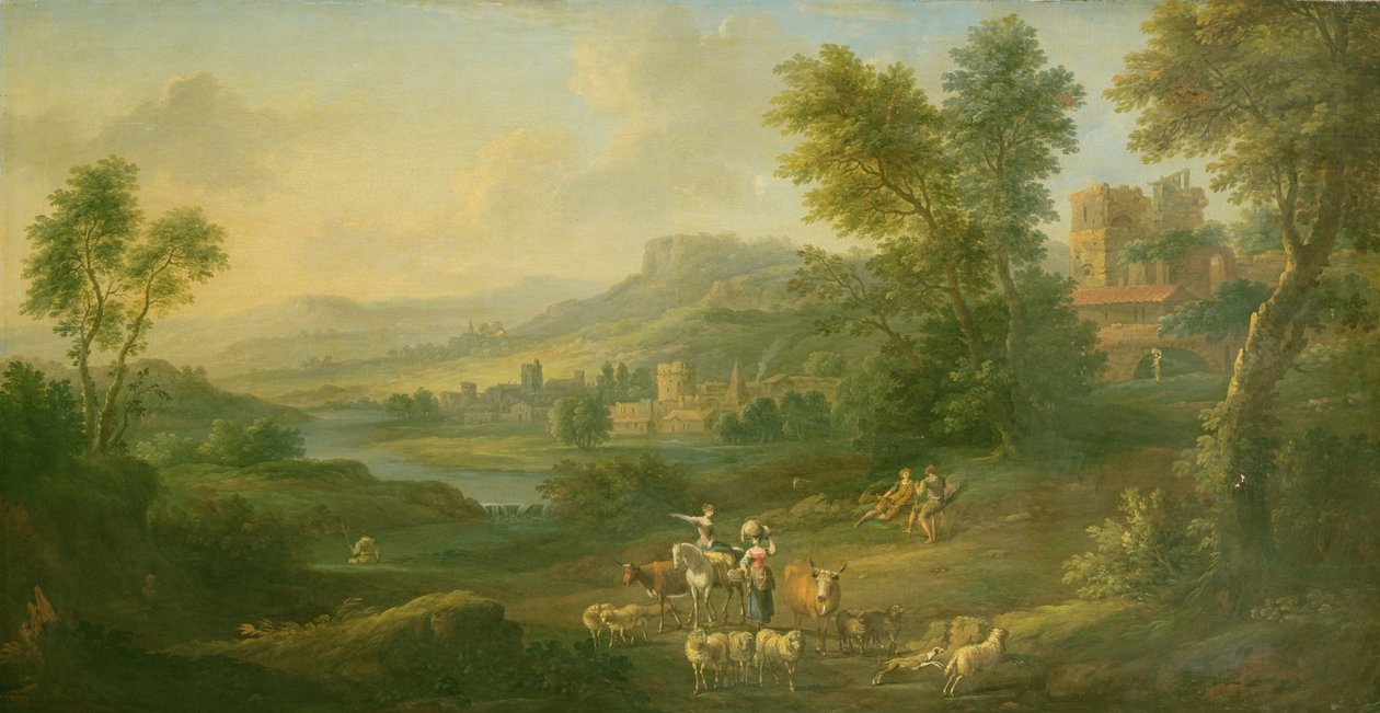 Pastoral Bir Pastoral Peyzajda Sürükleyiciler ve Çoban Kızları by Isaac de Moucheron
