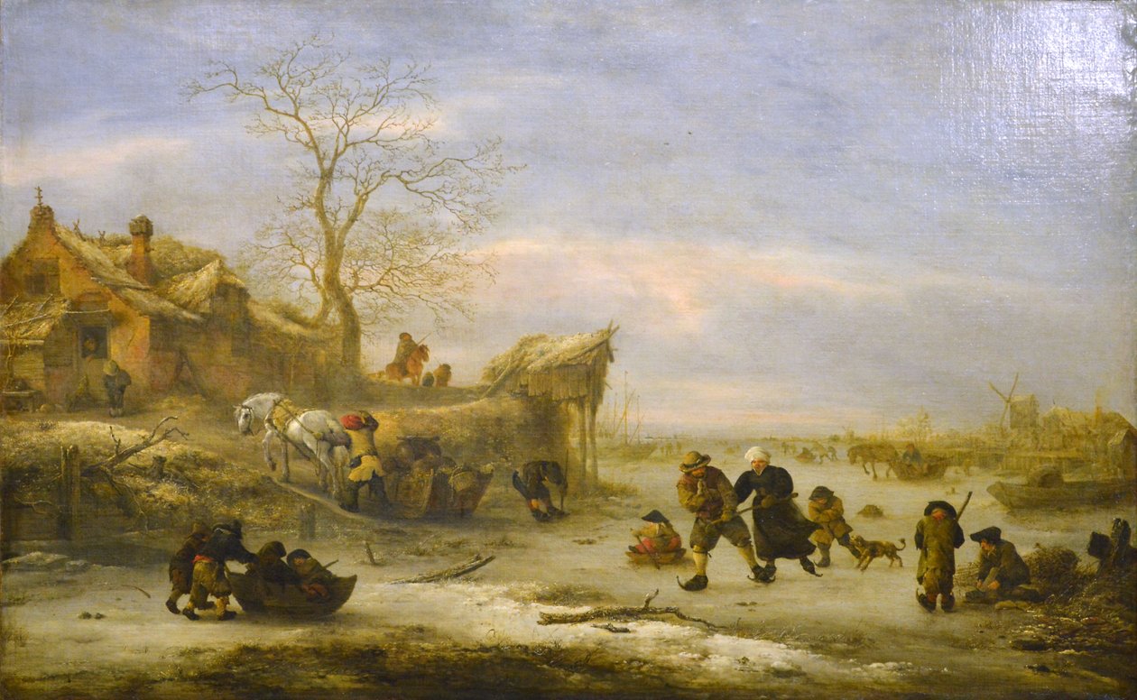 Çift pateni ile donmuş kanal by Isaac van Ostade