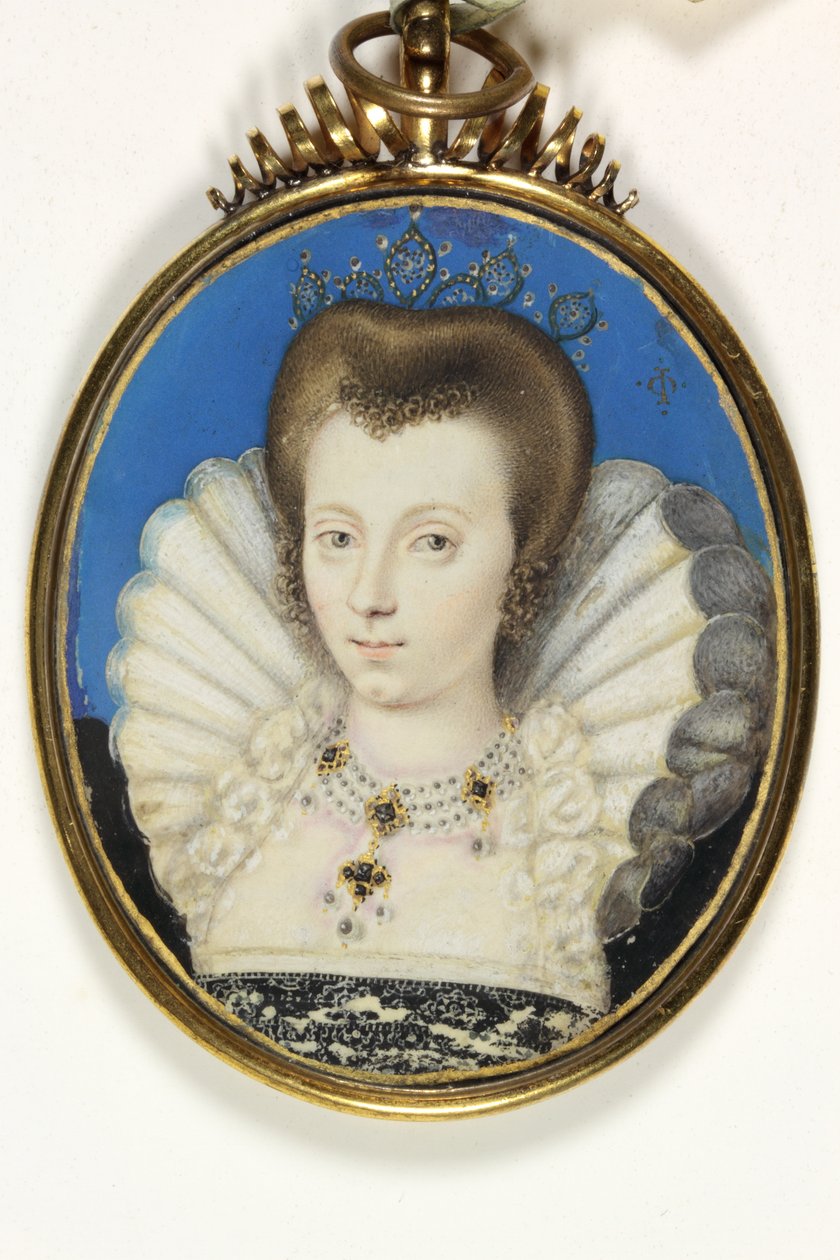 Geleneksel olarak Elizabeth Bruges olarak tanımlanan bir Lady, Lady Kennedy (parşömen üzerine suluboya) by Isaac (attr. to) Oliver