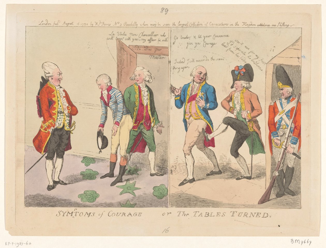 De Voglas ve Orléans Dükü arasındaki fahri dava, 1790 Cesaret Belirtileri veya Döndürülen Tablolar (nesnedeki başlık) by Isaac Cruikshank
