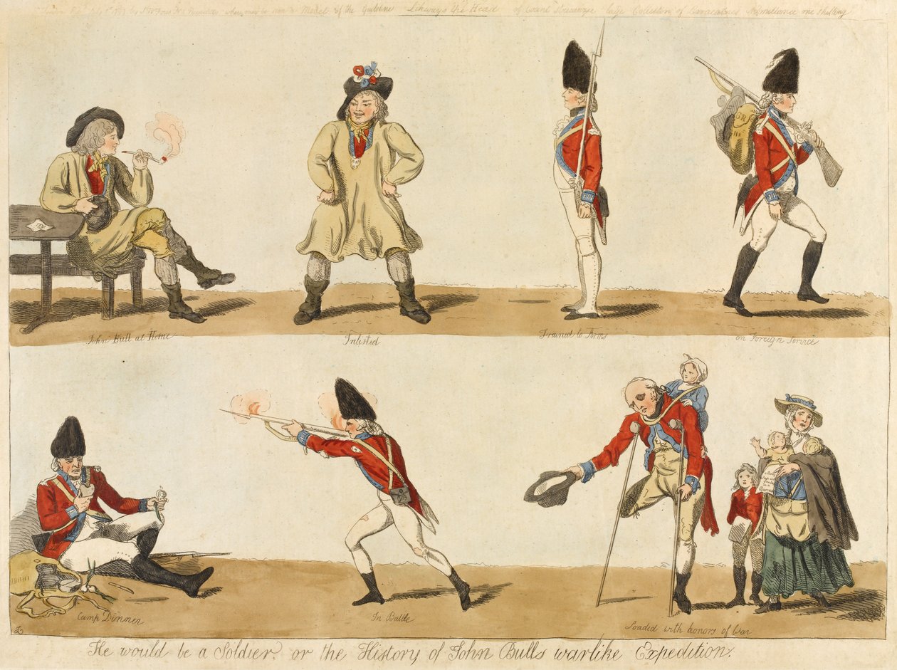 Asker mi olacaktı? veya John Bulls savaşçı Seferinin Tarihi, 1793 (renkli gravür) by Isaac Cruikshank