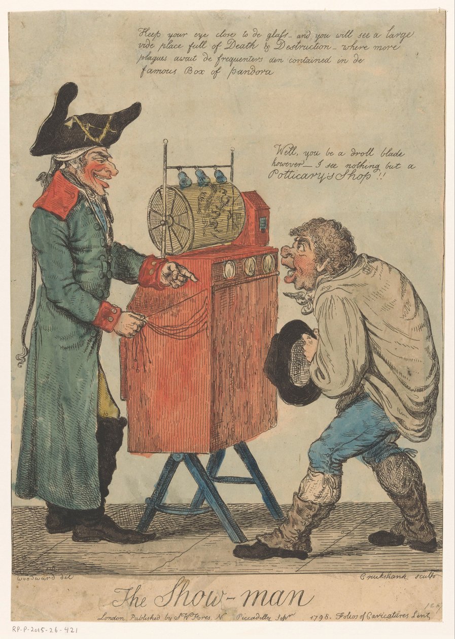 Görüntüleme kutusu olan adam Şovmen (nesne üzerindeki başlık) by Isaac Cruikshank