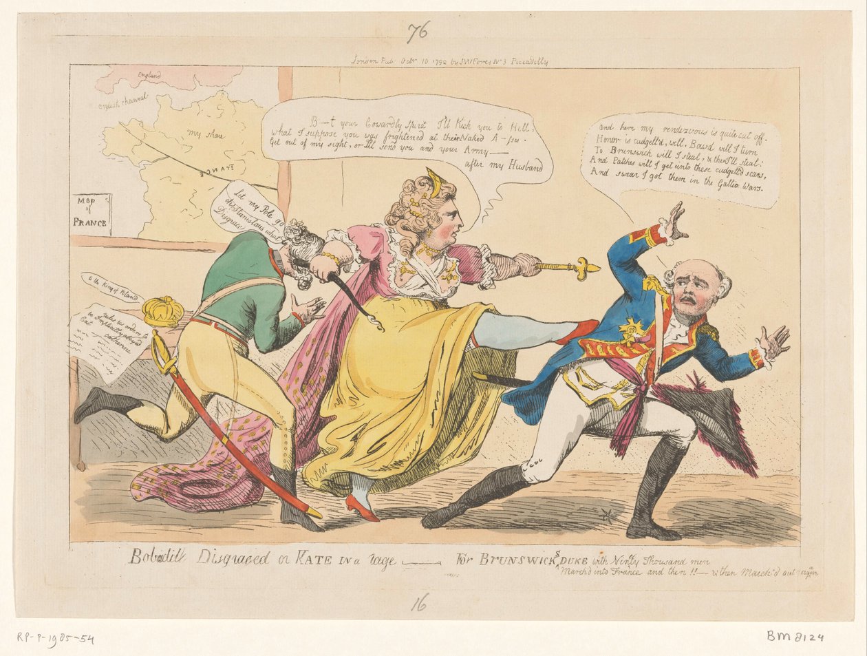 Spotprent op Catherina II, 1792 Bobadil rezil oldu veya Kate öfkeyle - Brunswicks Duke için (nesnedeki başlık) by Isaac Cruikshank