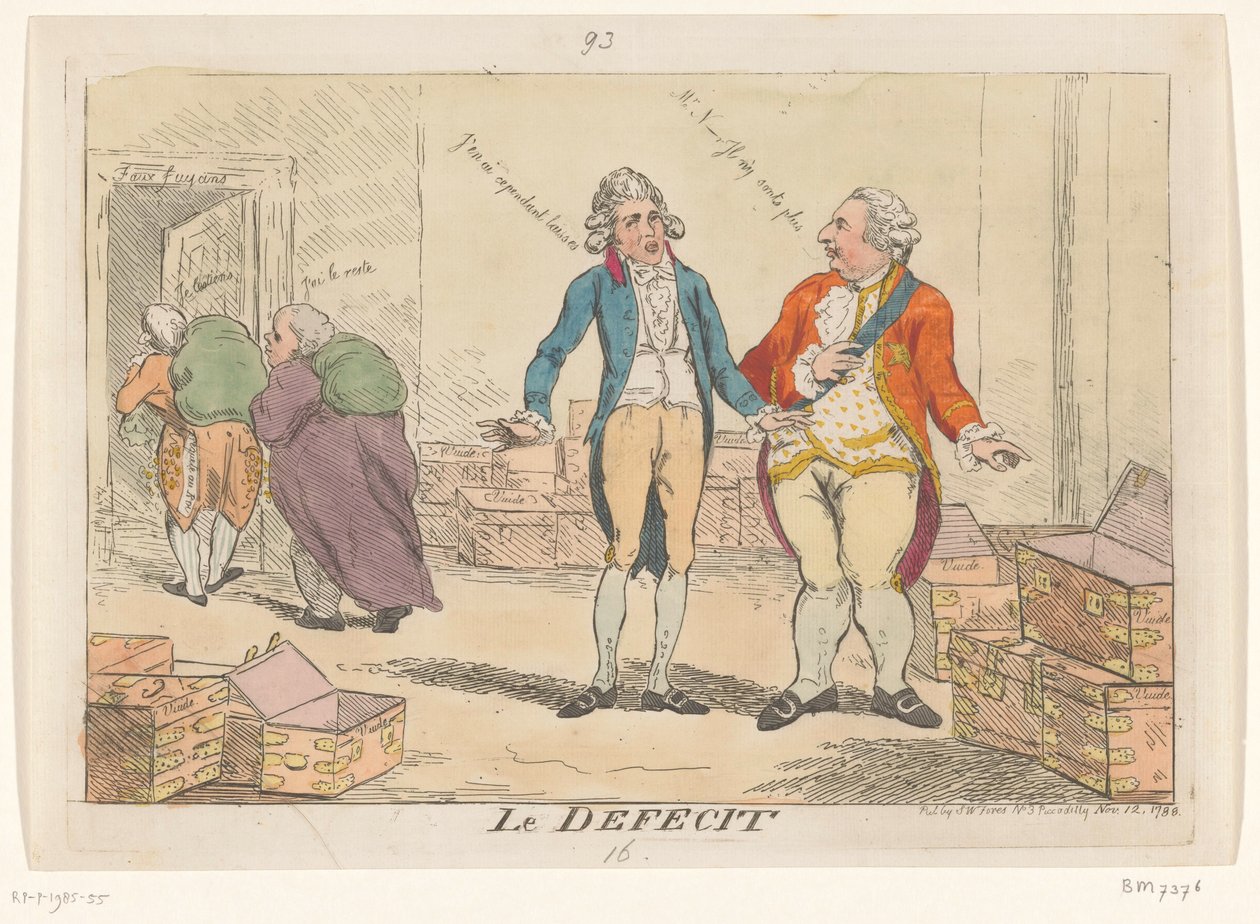 Fransız Mali Krizi Karikatürü, 1788 Le Defecit (nesne üzerindeki başlık) by Isaac Cruikshank