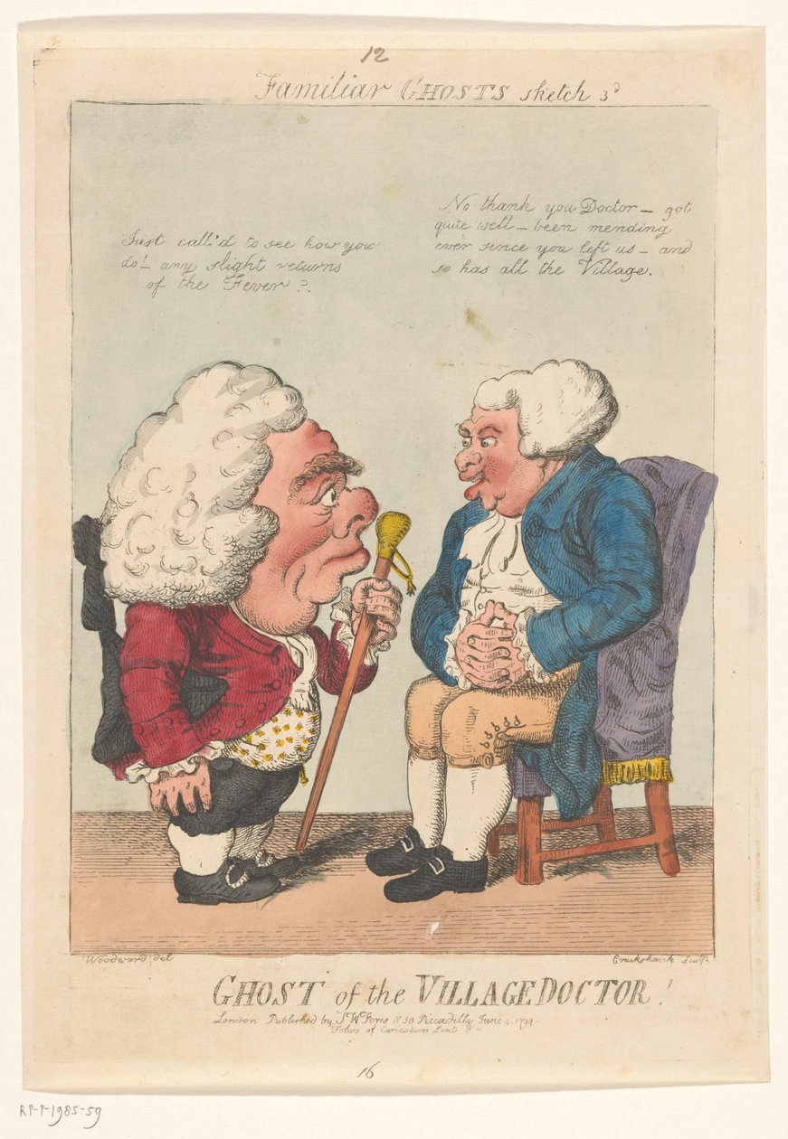 Spotprent operasyonu, 1799 Köy Doktorunun Hayaleti! (nesne üzerindeki başlık) Tanıdık Hayaletler (nesne üzerinde seri başlığı) by Isaac Cruikshank