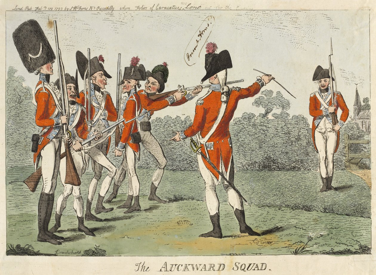 Awkward Squad, 1793 (renkli gravür) by Isaac Cruikshank