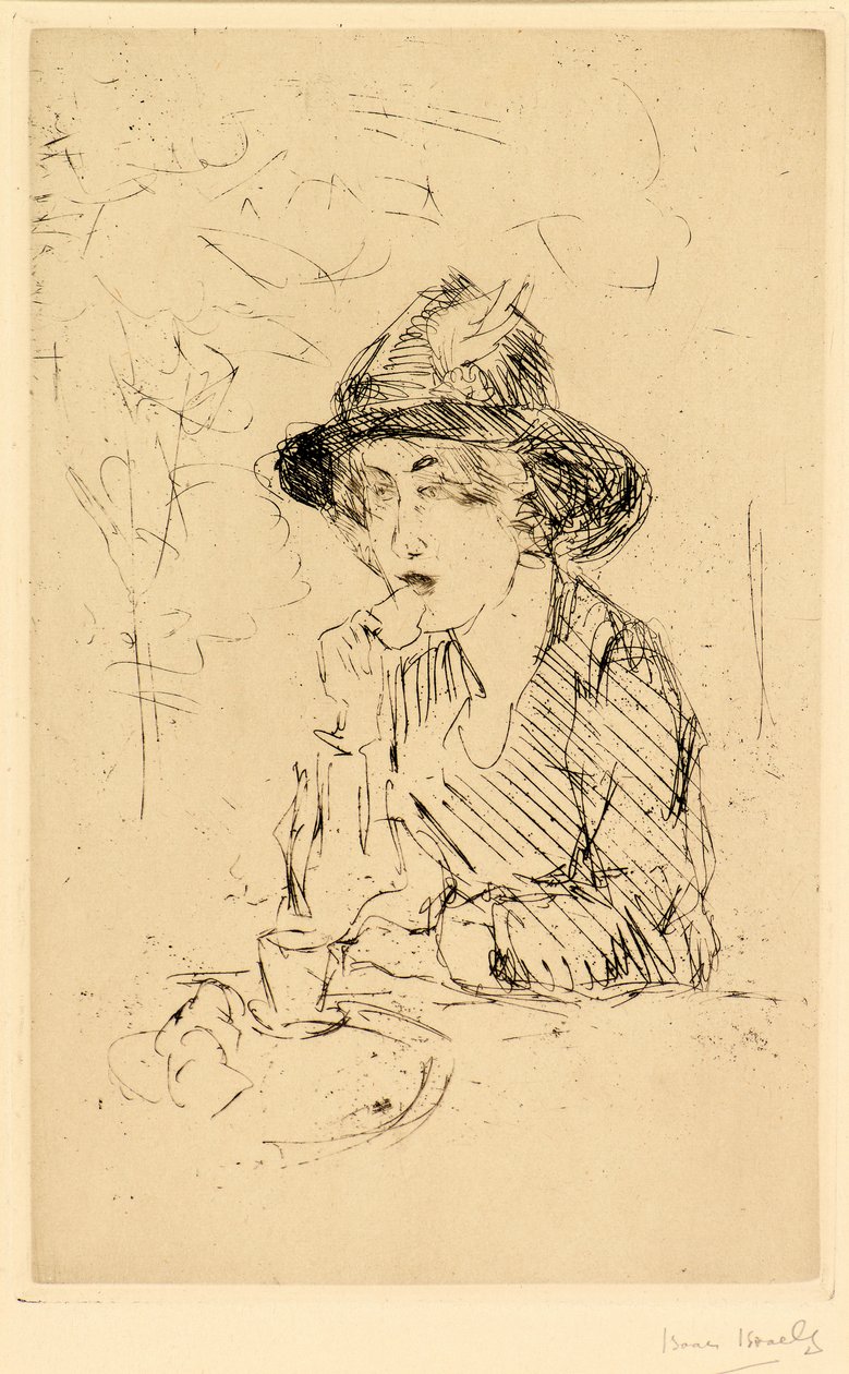 Dame aan ontbijttafel [Kahvaltı masasındaki bayan] (gravür) by Isaac Israels